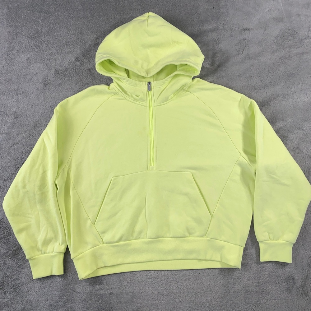 Athleta Hoodie Women L Neon Yellow Coaster Luxe Recover Half Zip Sweatshirt